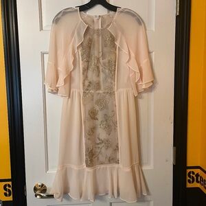 BCBG Max Azria Cream Cocktail Dress with Lace Inset